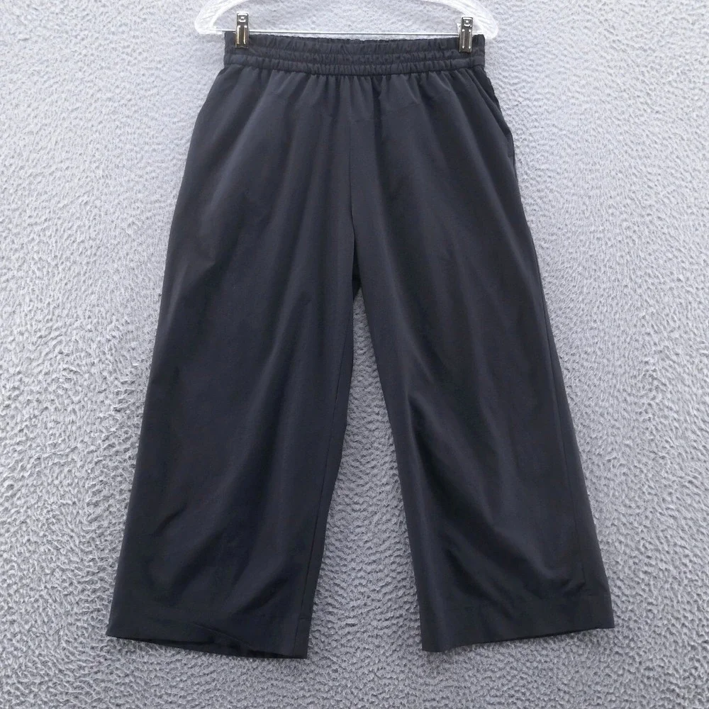 Indyeva Espesi Womens Black Stretch Cropped Wide Leg Pants Size Small